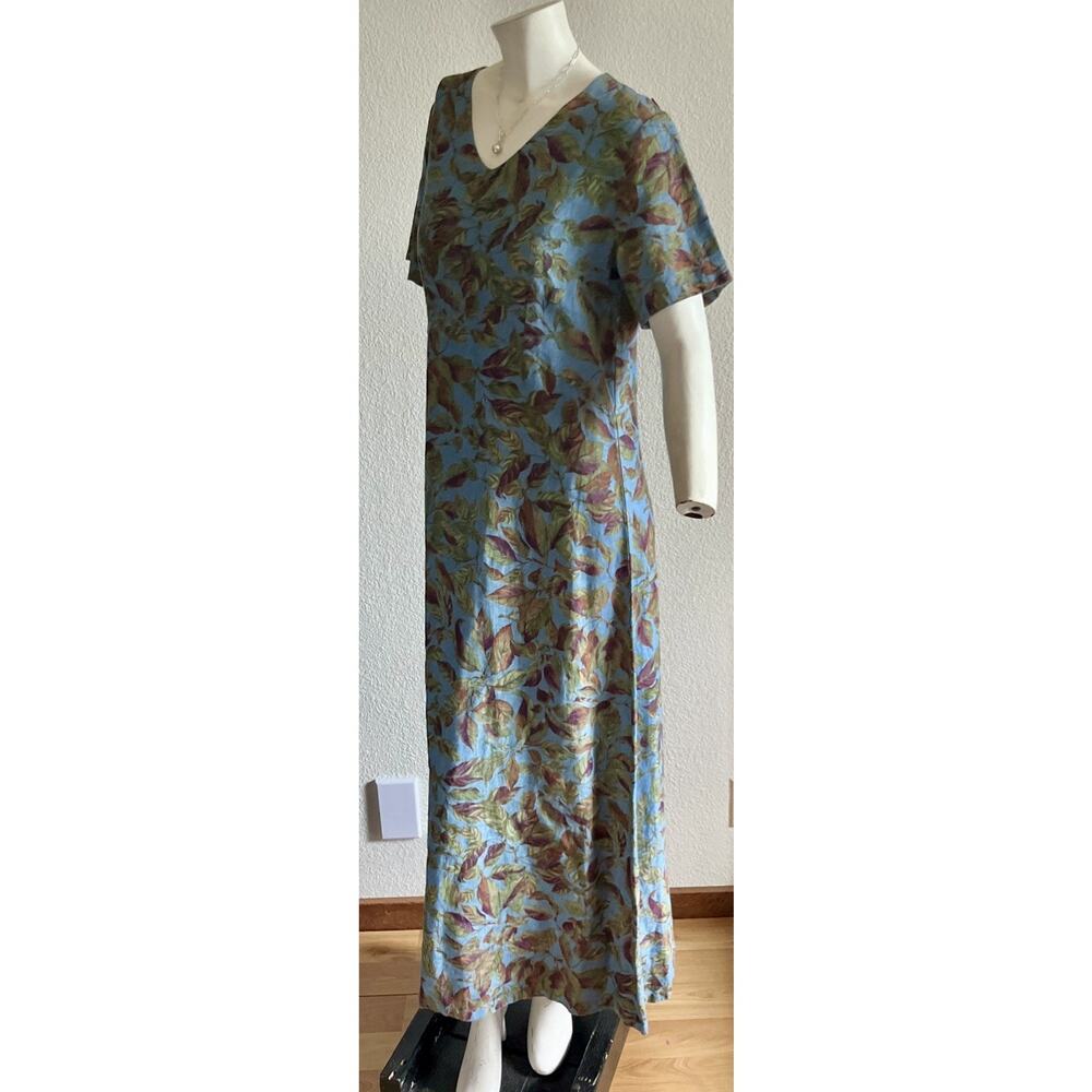 VTG Tom Tom California 100% Linen Maxi Dress S Periwinkle Floral Cottagecore USA - Picture 11 of 16